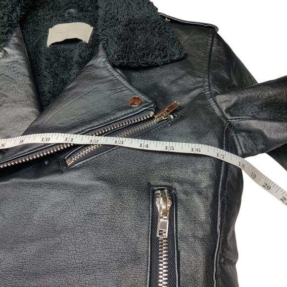 Deadwood Avery Recycled Leather Black Motorcycle Biker Jacket Fur Collar 38 XS/S - Picture 12 of 16